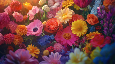 A stunning array of colorful flowers showcasing various shapes and hues. Perfect for nature lovers, floral designs, or artistic decoration ideas.の素材