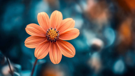 A macro shot of a single wildflower with a blurred background, emphasizing the beauty of its details and the vibrant colors.の素材