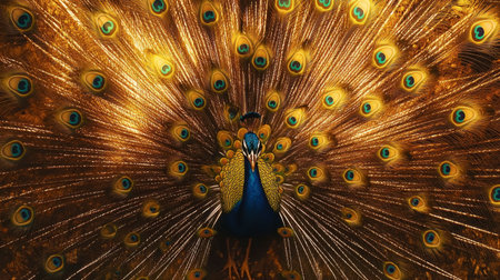 A stunning peacock proudly displays its vibrant feathers, showcasing a mesmerizing array of colors and patterns. Nature's beauty captured in detail.の素材