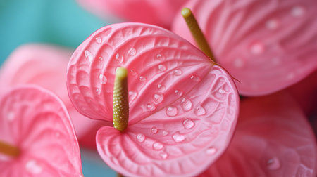 This stunning image showcases vibrant pink flowers adorned with glistening water droplets, capturing the essence of nature's beauty and elegance.の素材