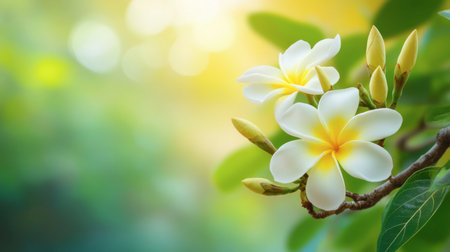 A stunning close-up of a white flower with a yellow center, set against a softly blurred green background, showcasing nature's beauty and tranquility.の素材