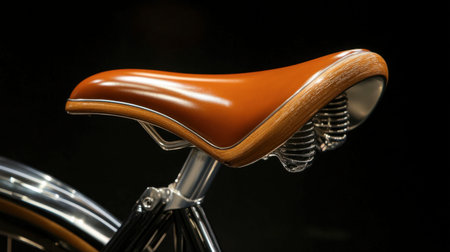 This close-up image showcases an elegant leather bicycle seat featuring stunning wooden accents, highlighting craftsmanship and stylish design perfect for any bike enthusiast.の素材