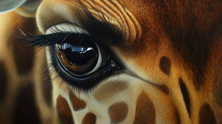 Stunning close-up of a giraffe's eye, showcasing intricate textures and vibrant colors. This captivating image celebrates the beauty of wildlife in nature.の素材