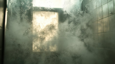 A mesmerizing scene depicting fog and steam within a softly lit interior. The atmospheric effect creates a sense of mystery, inviting relaxation.の素材