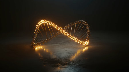 A stunning glowing infinity symbol created from metallic strands, reflecting beautifully in a dark space. Perfect for concepts of eternity and possibilities.の素材