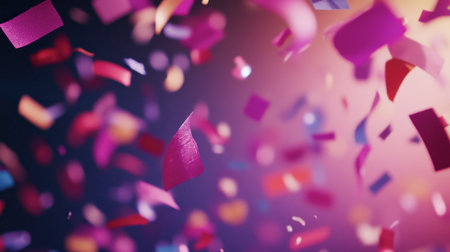 A vibrant display of colorful confetti falling in a joyful celebration atmosphere. This abstract background captures the essence of fun and festivity.の素材
