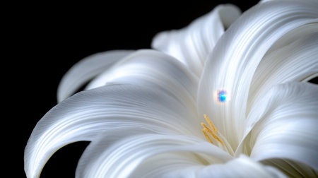 A stunning closeup of an elegant white lily, showcasing delicate petals against a dark background. Perfect for nature, elegance, and floral themes.の素材