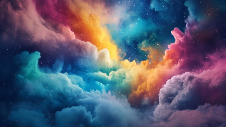 Vibrant abstract cosmic cloud background featuring a mix of colors and textures. Ideal for creative projects, wallpapers, and digital designs.の素材
