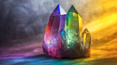 This stunning image showcases colorful crystals reflecting light against a vibrant background, creating a dazzling display of color and texture. Perfect for artistic themes.の素材