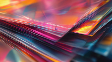 A close-up view of colorful translucent films showcasing vibrant reflections and textures, perfect for artistic projects and modern design backgrounds.の素材