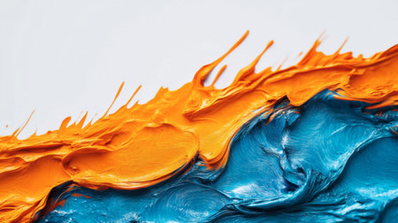 Explore this dynamic abstract artwork featuring bright orange and blue textures. Perfect for creative projects, it adds a vibrant touch to any design.の素材