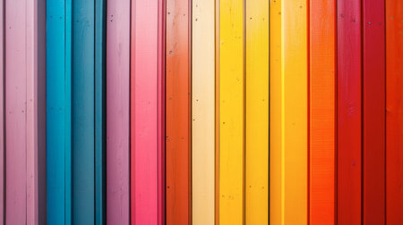 A striking display of vibrant wooden planks showcasing a rainbow of colors. This background evokes a cheerful and artistic atmosphere, perfect for design projects.の素材
