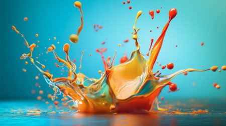 A captivating splash of vibrant paint creates a stunning visual effect. The bright colors blend against a smooth background, showcasing creativity and energy.の素材