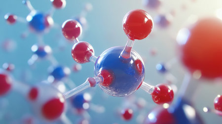 This vibrant illustration showcases a close-up view of colorful molecular structures. Ideal for projects related to science, chemistry, and technology.の素材