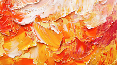 This vibrant abstract texture features dynamic swirls of orange and yellow, creating a warm, inviting atmosphere perfect for various artistic projects.の素材