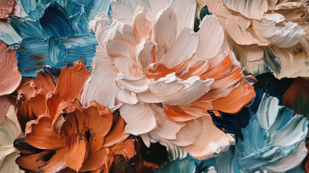 A stunning display of vibrant abstract floral art with textured brush strokes, featuring soft colors and intricate details that evoke nature's beauty.の素材