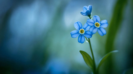 A stunning close-up of delicate blue flowers amidst a soft-focused background. This image captures the beauty of nature and tranquility in the garden.の素材