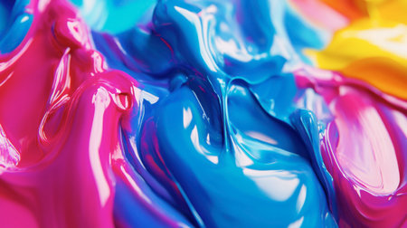 Explore a vibrant abstract image showcasing a swirl of colorful paints with a glossy texture, perfect for showcasing creativity and artistry.の素材