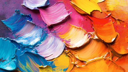 A stunning close-up of vibrant paint swatches showcasing a rich blend of colors. This image captures the essence of creativity and artistic expression through texture and movement.の素材