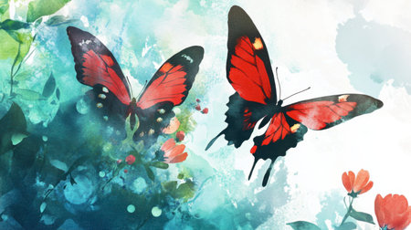 Beautiful artwork featuring vibrant butterflies against an abstract background. Perfect for nature lovers and those seeking inspiration in colorful designs.の素材