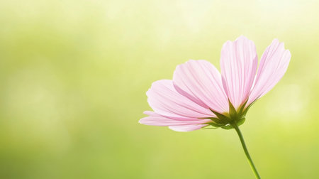 A delicate pink flower softly blooms against a gentle green background, evoking feelings of tranquility and renewal in nature. Ideal for nature-themed projects.の素材