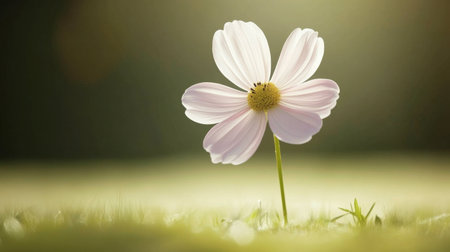 A delicate pink flower stands alone in soft natural light, capturing the beauty of nature. This image evokes feelings of tranquility and serenity in a lush setting.の素材