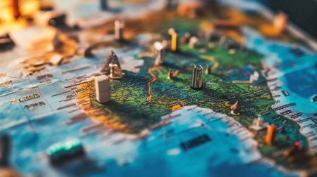 A vibrant world map featuring miniature landmarks, beautifully illustrating geography and travel. Perfect for educational or adventurous themes.の素材