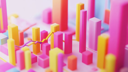 A vibrant and artistic representation of a bar chart model, ideal for data visualization projects, presentations, and business analysis.の素材