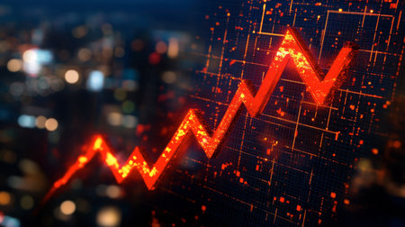 Dynamic visualization of a financial growth trend, showcasing an upward arrow in a modern graphic design. Ideal for business and finance-related themes.の素材