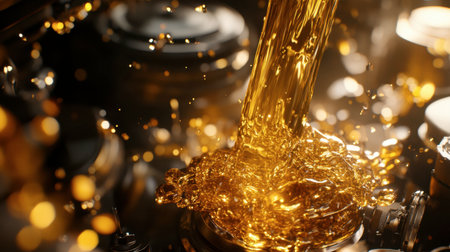 A captivating image of glimmering liquid flowing in an industrial setting, showcasing vibrant colors and dynamic motion, perfect for technology and energy themes.の素材