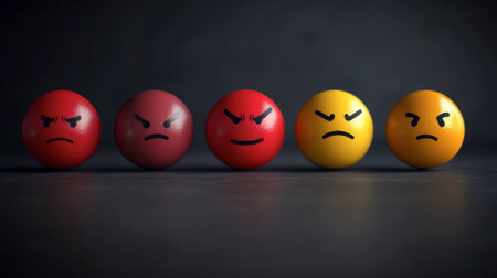 A vibrant collection of colorful balls displaying different emotions. This image captures the essence of feelings through playful expressions, ideal for creative projects.の素材