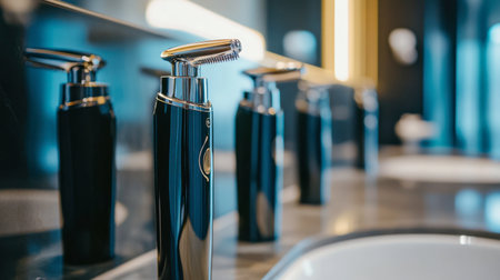 A stylish modern bathroom featuring sleek fixtures and elegant design. This image showcases luxury and contemporary aesthetics in a clean, well-lit space.の素材