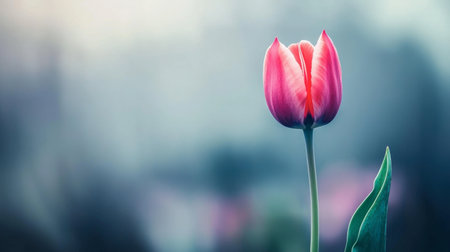 A beautiful pink tulip stands alone with a soft background, capturing the essence of nature's elegance and beauty in a serene garden setting.の素材