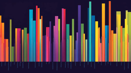 Vibrant abstract bar graphs illustrating data trends. This colorful visualization highlights statistical insights with a modern design, suitable for various applications.の素材