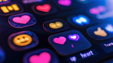 Close-up view of vibrant social media icons on a smartphone screen, showcasing colorful designs and interactive elements that represent communication and engagement.の素材