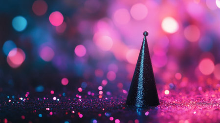 A vibrant party hat stands out against a dazzling bokeh background, creating a festive atmosphere perfect for celebrations and joyful occasions.の素材