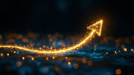 A captivating image of a sparkling arrow created with shimmering lights and bokeh effects, symbolizing progress and upward movement in a dynamic and artistic way.の素材