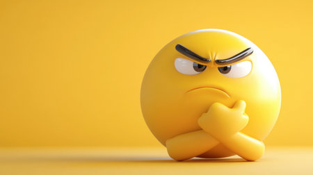 A vibrant yellow emoji displaying a pouting expression with furrowed brows, symbolizing frustration and intensity. Ideal for conveying emotions.の素材