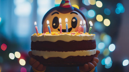 A cheerful birthday celebration featuring a colorful cake adorned with candles, exuding joy and festivity. Perfect for capturing delightful moments.の素材