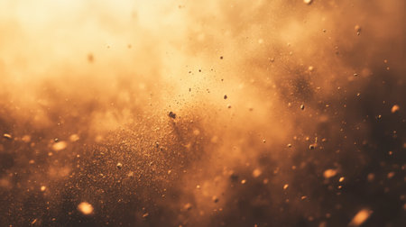 A mesmerizing display of golden dust particles illuminated by soft light, creating an abstract and tranquil atmosphere. Ideal for backgrounds and creative projects.の素材