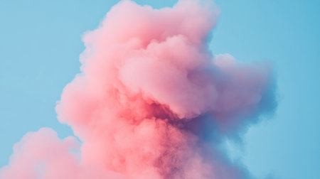 This image features a soft pink cloud against a serene blue sky, creating a tranquil and dreamy atmosphere. Ideal for artistic or nature-related projects.の素材