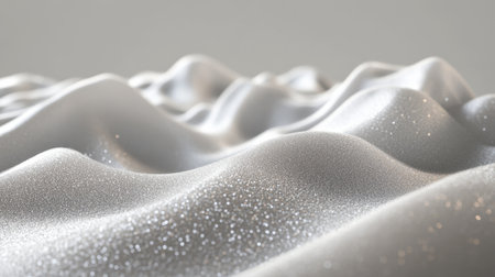A close-up view of shimmering silver fabric, showcasing soft waves and sparkles. The elegant texture adds a touch of luxury and sophistication to any design.の素材