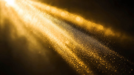 Stunning golden rays of light shine through a dark background, creating an ethereal and magical atmosphere. Perfect for artistic projects and designs.の素材