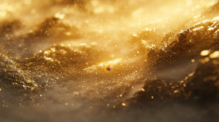 Captivating golden landscape featuring shimmering textures and warm light. Ideal for themes of luxury, nature, and abstract beauty in creative projects.の素材