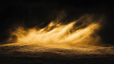 A captivating display of golden sand waves illuminated by light, showcasing the beauty of nature in motion. Ideal for landscape or nature themes.の素材