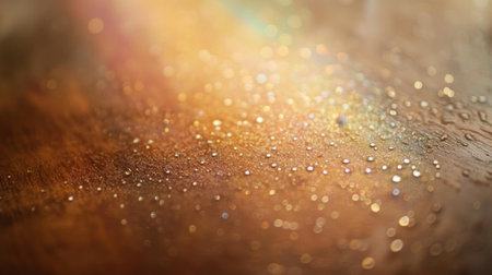 This image showcases glimmering water drops on a golden surface, creating a captivating play of light and texture. Perfect for themes of beauty and nature.の素材