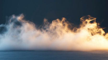 This captivating image features an ethereal mist with a golden glow against a dark background, creating a serene and magical atmosphere. Perfect for artistic projects.の素材