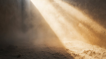 A stunning light beam pierces through a dusty room, creating a serene and ethereal atmosphere. This image captures the interplay of light and shadow, evoking a sense of tranquility and beauty.の素材