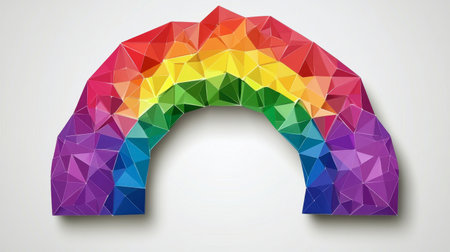 Dynamic and vibrant geometric rainbow design showcasing a spectrum of colors. Ideal for creative projects, backgrounds, or playful themes in various media.の素材