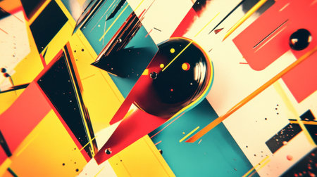 This vibrant abstract artwork features bold shapes and dynamic patterns in striking colors. Ideal for creative projects, this design brings energy and innovation.の素材